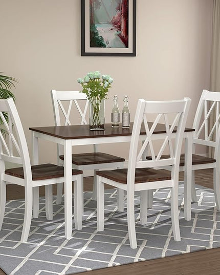 NicBex Dining Room Table Set for 4 Kitchen Table and Chairs Dining Table Set Home Kitchen Table and Chairs Wood Dining Set for Kitchen, Dining Room, Dinette, Breakfast Nook, White - LeafyLoom