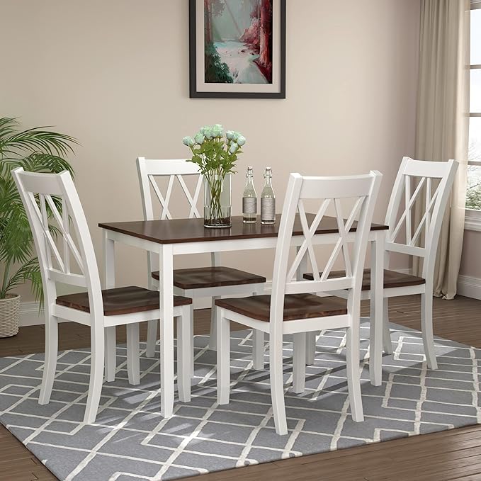 NicBex Dining Room Table Set for 4 Kitchen Table and Chairs Dining Table Set Home Kitchen Table and Chairs Wood Dining Set for Kitchen, Dining Room, Dinette, Breakfast Nook, White - LeafyLoom