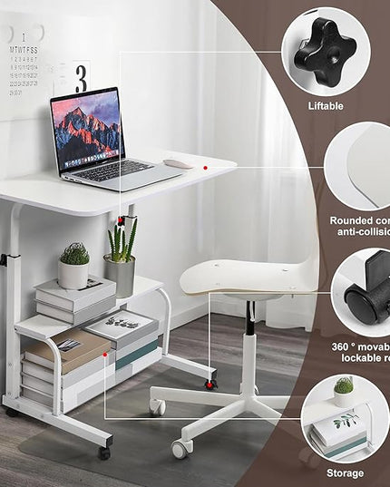 Height Adjustable Home Office Desk Movable Convenient Desk Small Spaces Computer Table Bedside Storage Desk Portable Desk Living Room Sofa Furniture Fashion Desk Size 15.7 * 31.5 Inch Pure White - LeafyLoom