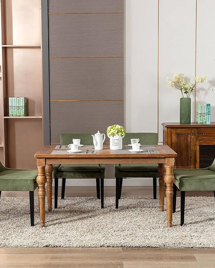 COLAMY Modern Dining Chairs Set of 6, Upholstered Corduroy Accent Side Chairs with Mid Back and Wood Legs for Living Room/Dining Room- Light Green - LeafyLoom