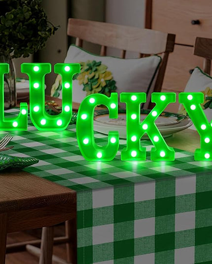 Tifeson St Patricks Day Decorations, St Patricks Day Decor - 5 LED Marquee Light Up Letters “Lucky” with Green Lights for Home Table Mantle Irish Saint Patrick’s Party Decor (Batteries Not Included) - LeafyLoom