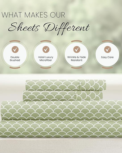 Linen Market 4 Piece Full Bedding Sheet Set (Sage Scallops) - Sleep Better Than Ever with These Ultra-Soft & Cooling Bed Sheets for Your Full Size Bed - Deep Pocket Fits 16" Mattress - LeafyLoom