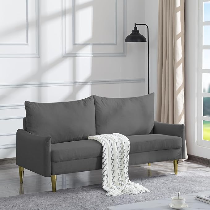 Modern Polyester Upholstered Sofa Loveseat Couch for Home Apartment Office Small Space Living Room, 66.9", Light Gray-605 - LeafyLoom