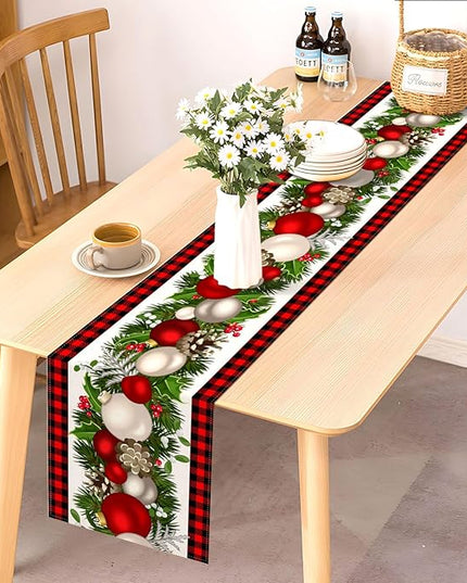 Nepnuser Black and Red Buffalo Check Plaid Christmas Table Runner 108 Inches Long Seasonal Winter Xmas Party Decoration Holiday Home Kitchen Dining Room Decor Nepnuser