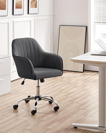 Yaheetech Modern Velvet Desk Chair Soft Height-Adjustable Swivel Computer Chair for Makeup Room Living Room Bedroom Soft Upholstered Office Chair Gray - LeafyLoom