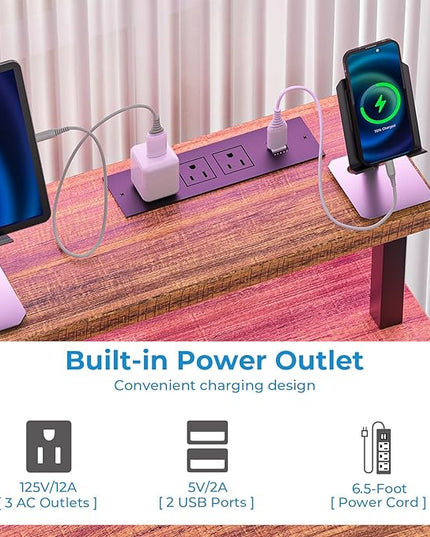 GreenForest Computer Desk with Drawers 39 inch,Gaming Desk with LED Lights & Power Outlets Small Desk with Monitor Stand and Reversible Shelf,Walnut - LeafyLoom