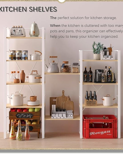 4NM Bookshelf 4 Tier Industrial Bookcase Home Office Adjustable Bookshelves Storage Shelves Organizer Vintage Book Shelf Display Rack for Living Room, Bedroom,Home - Natural - LeafyLoom