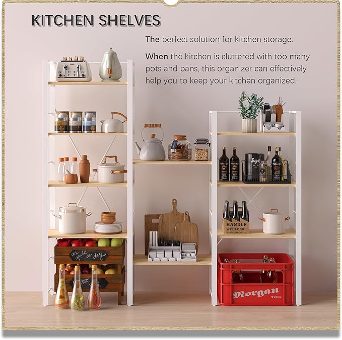4NM Bookshelf 4 Tier Industrial Bookcase Home Office Adjustable Bookshelves Storage Shelves Organizer Vintage Book Shelf Display Rack for Living Room, Bedroom,Home - Natural - LeafyLoom