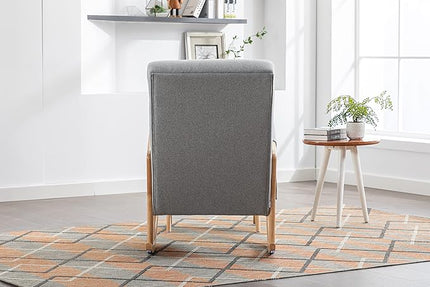 Armchair with Ottoman, Mid-Century Upholstered Accent Nursery, Glider Rocker Thick Cushion, Comfy Indoor Leisure Lounge Living Room, Bedroom, Office, Rocking Chair, Gray - LeafyLoom