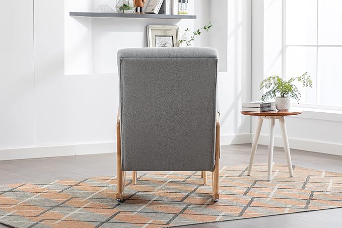 Armchair with Ottoman, Mid-Century Upholstered Accent Nursery, Glider Rocker Thick Cushion, Comfy Indoor Leisure Lounge Living Room, Bedroom, Office, Rocking Chair, Gray - LeafyLoom
