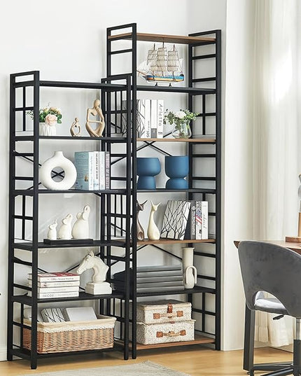 HOMBAZAAR Bookshelf,7 Tier Tall Bookshelf with Metal Frame,Open Bookshelves and Bookcases,Industrial Book Shelf for Living Room,Home Office and Bedroom,Rustic Brown - LeafyLoom