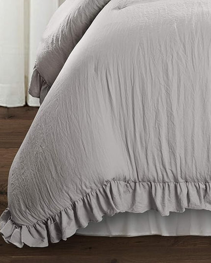 Lush Decor Reyna Ruffle Comforter Set - 2 Piece Cozy Ruffled Bedding Set - Timeless Elegance and Comfort for Dorm Room - Twin XL, Light Gray - LeafyLoom