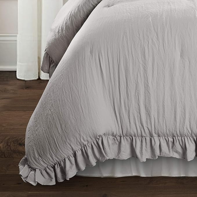Lush Decor Reyna Ruffle Comforter Set - 2 Piece Cozy Ruffled Bedding Set - Timeless Elegance and Comfort for Dorm Room - Twin XL, Light Gray - LeafyLoom