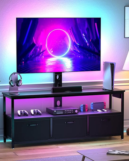 TV Stand with Mount and Power Outlet, Swivel TV Stands Mount with LED Lights for 32/45/55/60/65 inch TVs, Entertainment Center with Storage, Media Console Cabinet for Living Room, Bedroom, Black - LeafyLoom