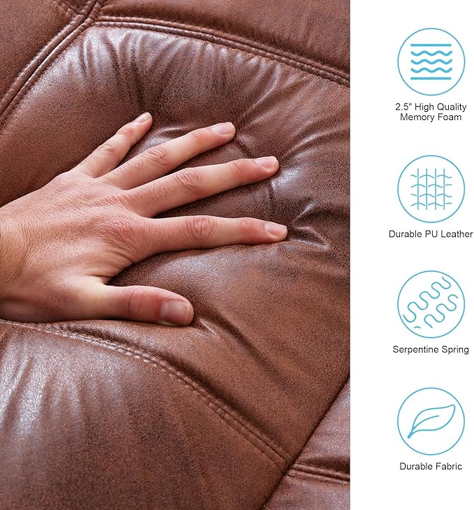 MUUEGM Futon Sofa Bed Couch - Convertible Sofa Bed, Loveseat Sleeper Sofa with Adjustable Backrest, Memory Foam Folding Futon for Living Room, Small Space, Apartment, PU Leather Brown - LeafyLoom