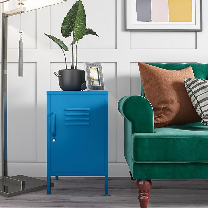 Novogratz Cache Metal Locker, Blue End Table - LeafyLoom