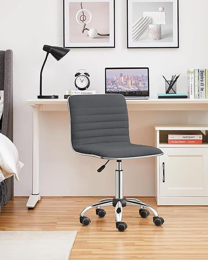 Yaheetech Velvet Low Back Chair Armless Ribbed Office Chair Swivel Task Chair Height Adjustable Chair Dark Gray - LeafyLoom