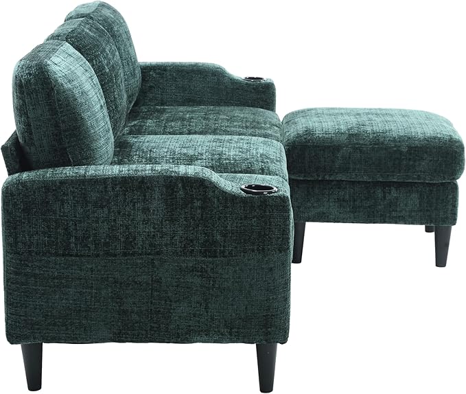 Convertible Sectional Sofa with Movable Storage Ottoman and Cupholders, 3 Seater L-Shaped Corner Couch,Chenille Upholstered Furniture w/Detachable Thicked Cushions for Living Room, Small Space - LeafyLoom