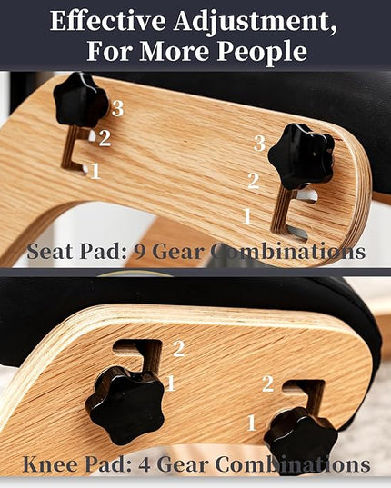 Professional Kneeling Chair with Wooden Computer Stand Comfortable Cushion Adjustable Knee Chair Ergonomic Rocking Posture Chair for Back Pain Relief - LeafyLoom