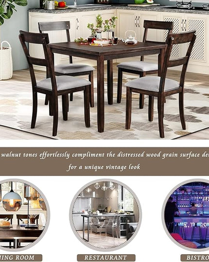 NicBex Small Dining Table Set for 4 Breakfast Nook Table Set 5 Piece Dining Table Set Industrial Wooden Kitchen Table and 4 Chairs for Dining Room, Living Room, Espresso - LeafyLoom