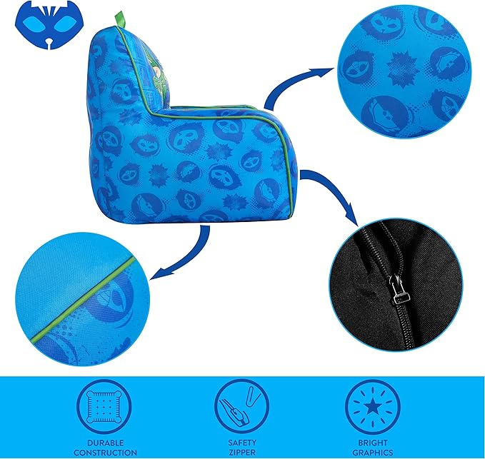 Idea Nuova PJ Mask Toddler Nylon Bean Bag Chair with Piping & Top Carry Handle, NK570401, Medium - LeafyLoom