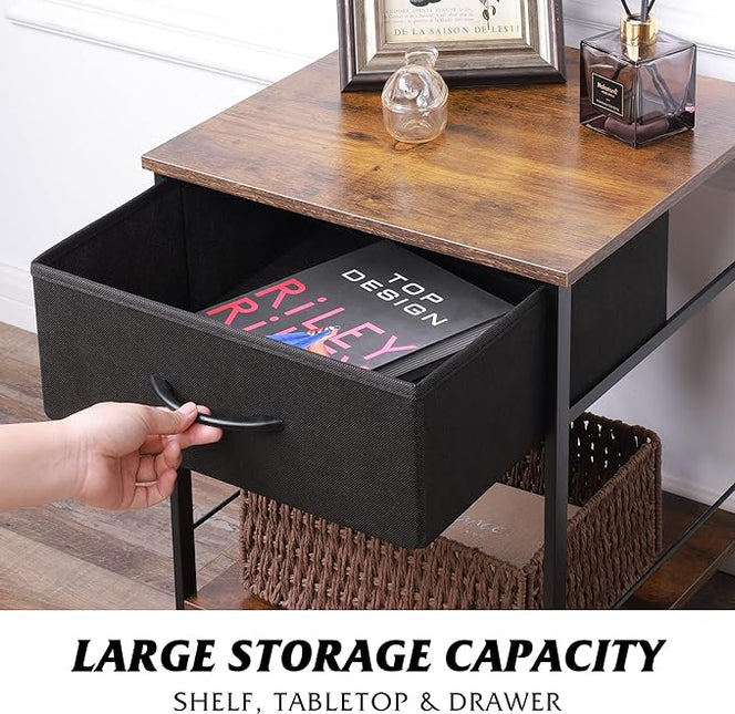 WLIVE Night Stand Set 2, Nightstands End Tables with Fabric Storage Drawer and Open Wood Shelf, Side Tables for Bedroom, Small Bedside Furniture, Dorm, Easy Assembly, Black and Rustic Brown - LeafyLoom