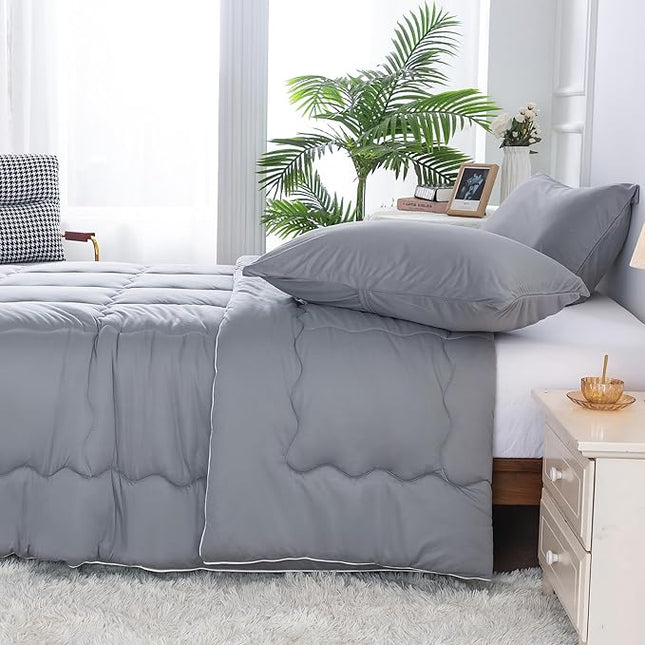 COTTEBED Ultra-Soft King Size Comforter Set, California Cal King Jersey Knit T-Shirt Feel Cozy Durable Cozy Fully Breathable Quilt Bedding Down Blanket and Pillowcase for All Season Use, Dark Gray - LeafyLoom