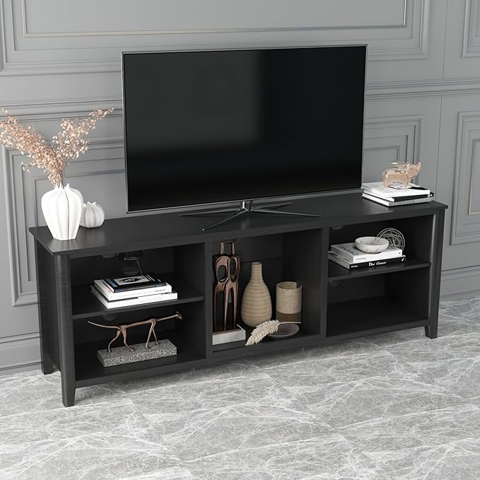 70Inch TV Stand Base, Entertainment Center Cabinet Media Console for Living Room, Bedroom, Black-1 - LeafyLoom