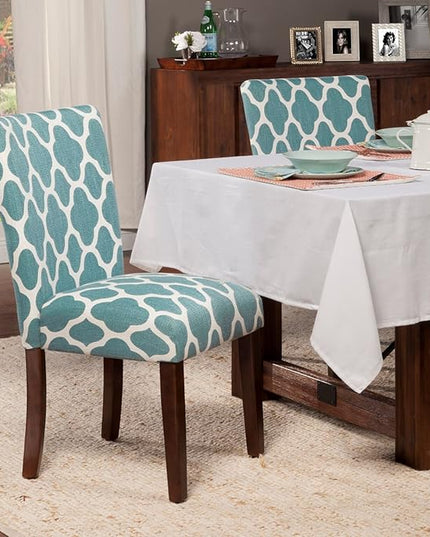 HomePop Parsons Classic Upholstered Accent Dining Chair, Set of 2, Teal and Cream Geometric - LeafyLoom