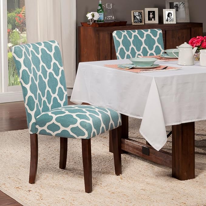 HomePop Parsons Classic Upholstered Accent Dining Chair, Set of 2, Teal and Cream Geometric - LeafyLoom