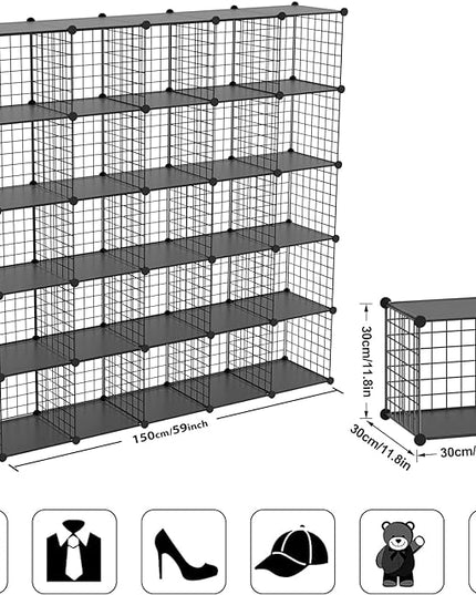 TUMUCUTE Wire Cube Storage Organizer, 25-Cube Metal Storage Shelves Bookshelf, Stackable Modular Closet Organizer for Bedroom Living Room, Office,Storage Shelves - LeafyLoom