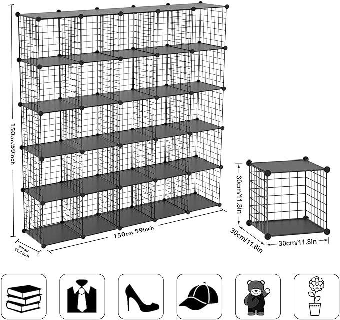TUMUCUTE Wire Cube Storage Organizer, 25-Cube Metal Storage Shelves Bookshelf, Stackable Modular Closet Organizer for Bedroom Living Room, Office,Storage Shelves - LeafyLoom