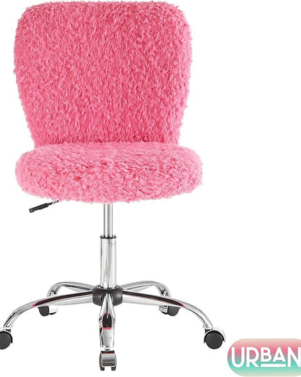 Faux Fur Task Chair, Pink 20D x 20W x 41.5H in - LeafyLoom