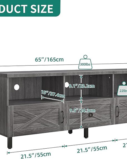 YITAHOME Mid-Century TV Stand for 70/65/60/55 inch, Boho Wood TV Table Farmhouse Media Console with Storage Cabinet and Open Shelves for Living Room, Bedroom, 65 inch, Grey - LeafyLoom