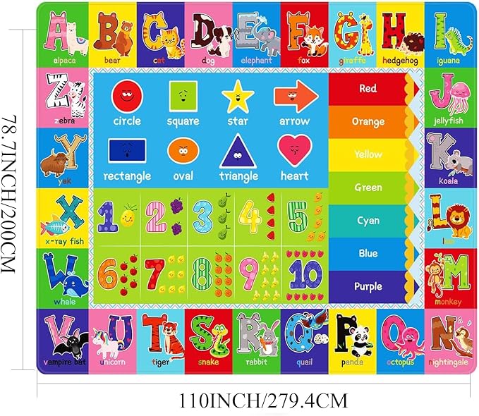 ABC Carpet,Kids Carpet for Playroom, Classroom Floor Play Mat for Kids,Preschool Rugs wtih ABC, Numbers, Animals, Extra Large Thick (110X78.7 Inch)… - LeafyLoom