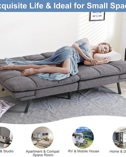 MUUEGM Futon Sofa Bed Couch Convertible Memory Foam Sleeper Love Seat,Modern Daybed for Living Room,Office,Small Space,Apartment,Adjustable Backrests Armrests,71" Sofabed, Pure Grey - LeafyLoom
