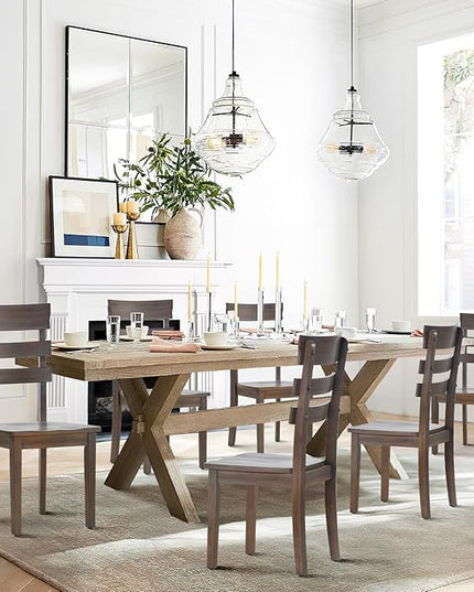 COLAMY Wooden Dining Chairs Set of 6, Ladder High Back Kitchen Side Chair, Farmhouse Armless Dining Room Chairs with Adjustable Foot Pegs, Light Brown - LeafyLoom