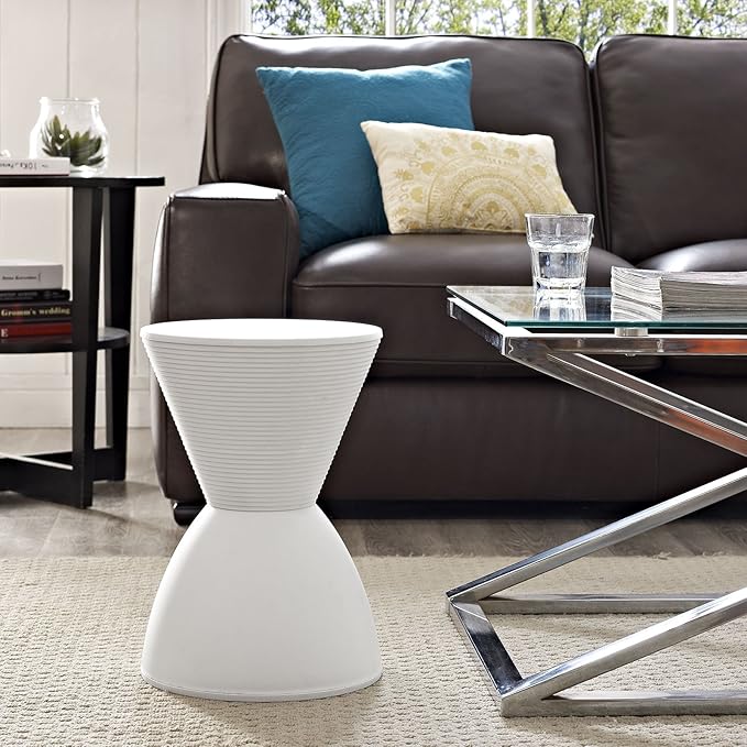 Modway Haste Contemporary Modern Hourglass Accent Stool in White - LeafyLoom