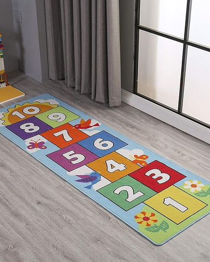 Hop and Count Hopscotch Rug, Kids Floor Play Area Rug Game Carpet Crawl Jump Mat, Children Numbers Learning Non-Slip Rug, Great for Ages 3 to 7 Boys Girls, Home Decor, 26''x55'' - LeafyLoom