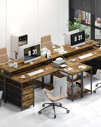 L Shaped Desk with 3 Drawer & 3 Open Shelf, Computer Desk with LED Lights & Power Outlets, Home Office Desk with Reversible Storage Shelves & Monitor Stand, Corner Desk for Small Space - LeafyLoom