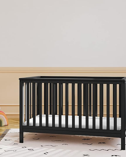 Storkcraft Hillcrest 4-in-1 Convertible Crib (Black) - Converts to Daybed, Toddler Bed, and Full-Size Bed, Fits Standard Full-Size Crib Mattress, Adjustable Mattress Support Base - LeafyLoom