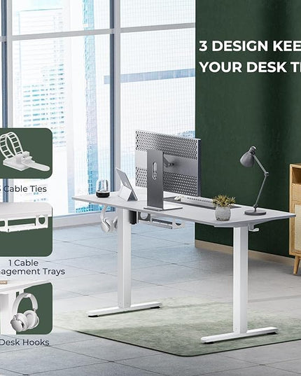 Electric Standing Desk,Adjustable Height Desk With Curved Desktop, Stand Up Desk With 2 Metal Hooks & Cable Organizer Box, Powerful Motor For Fast Switch From Sit To Stand Position 55x24 White - LeafyLoom
