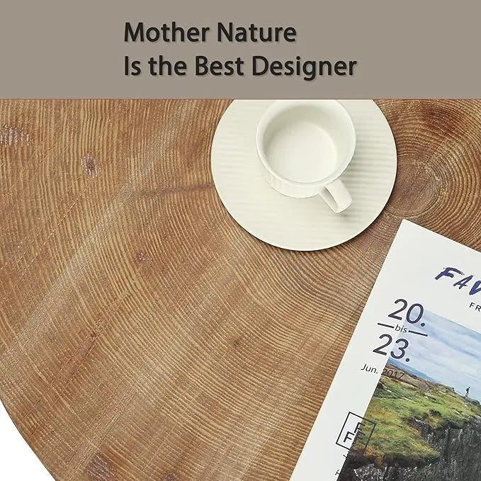 Round Boho Wood Coffee Table - 29.1" Farmhouse Natural Circle Wooden 2-Tier Coffee Tables Living Room Furniture, Natural Wood Color, 29.1" D x 18.3" H - LeafyLoom