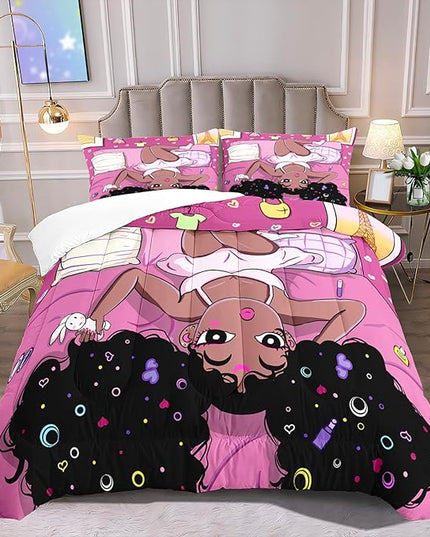 Black Girl Comforter Set African American Black Girls Comforter Set Twin Size Black Girls Twin Comforter Set for Girls Black Girl Bedding Sets Twin Size, Pink, 1 Comforter 1 Pillowcase - LeafyLoom