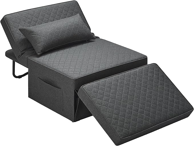 Sofa Bed, 4 in 1 Multi-Function Folding Ottoman Breathable Linen Couch Bed with Adjustable Backrest Modern Convertible Chair for Living Room Apartment Office,Squared-Linen Dark Grey - LeafyLoom