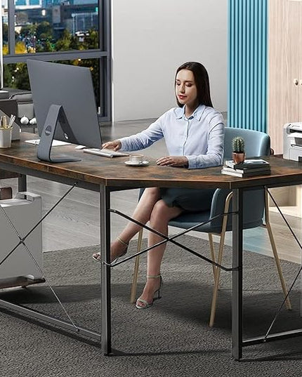 Coleshome 66" L Shaped Larger Gaming Desk, Corner Computer Desk, Sturdy Home Office Computer Table, Writing Workstation, Vintage - LeafyLoom
