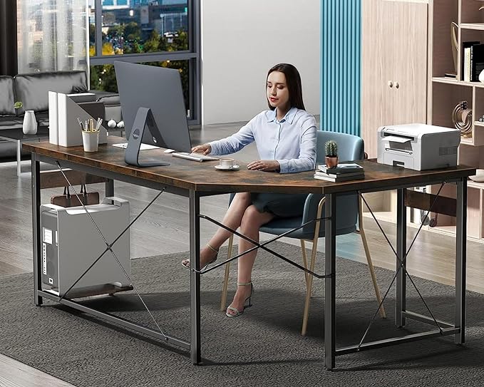 Coleshome 66" L Shaped Larger Gaming Desk, Corner Computer Desk, Sturdy Home Office Computer Table, Writing Workstation, Vintage - LeafyLoom
