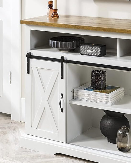 Walker Edison Clayton Farmhouse Sliding Double Barn Door TV Stand for TVs up to 58 Inches, 52 Inch, Solid White - LeafyLoom