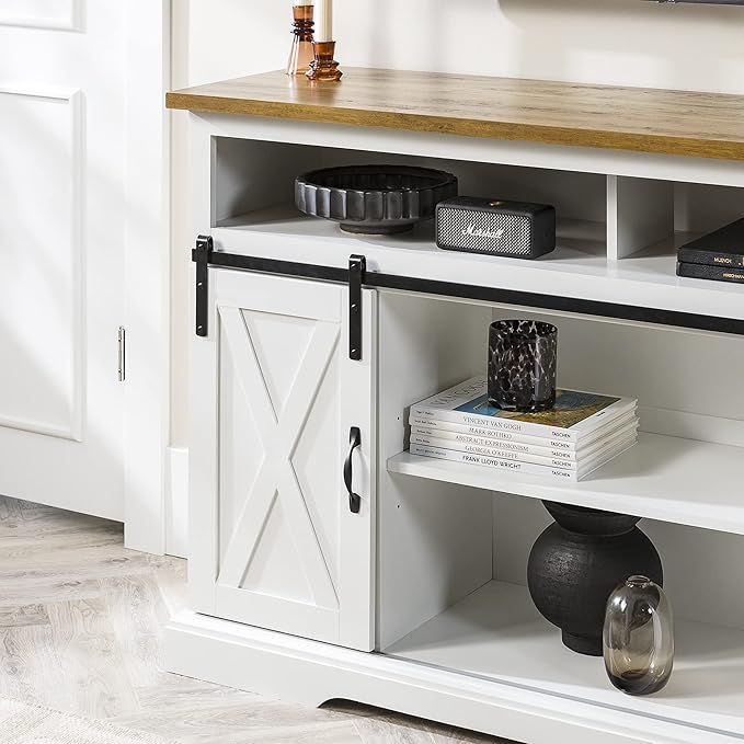 Walker Edison Clayton Farmhouse Sliding Double Barn Door TV Stand for TVs up to 58 Inches, 52 Inch, Solid White - LeafyLoom