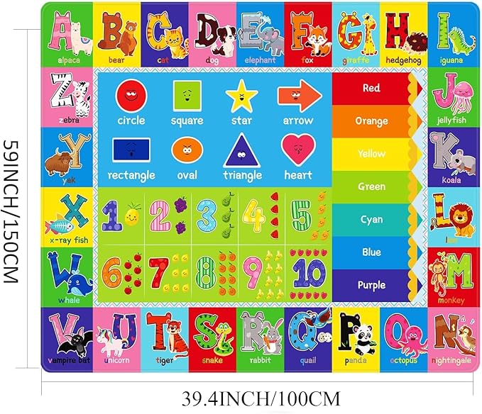 ABC Carpet,Kids Carpet for Playroom, Classroom Floor Play Mat for Kids,Preschool Rugs wtih ABC, Numbers, Animals, Extra Large Thick (59X39.4 Inch) - LeafyLoom